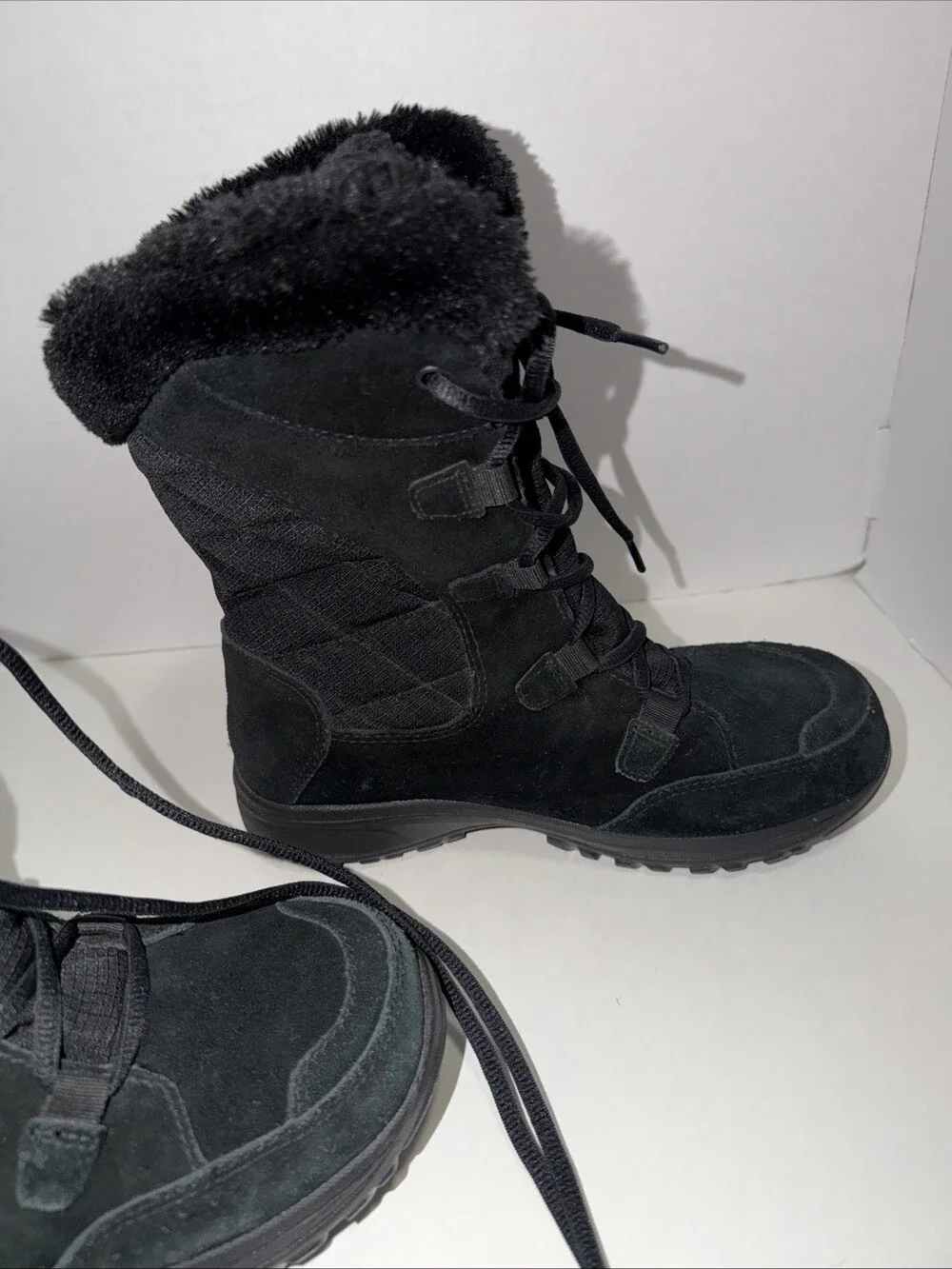 Columbia Boots Womens Ice Maiden Snow Winter Black Faux Fur Lace-Up Size 7 US